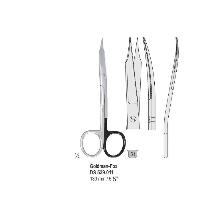 Scissors Goldman-Fox S-Shape 130mm, one blade serrated 
