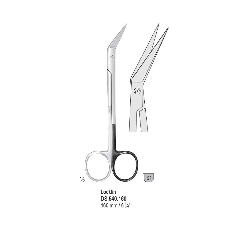Scissors Locklin straight handles 160mm, one blade serrated 
