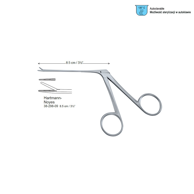 Forceps aural Hartmann-Noyes serrated 80mm shaft