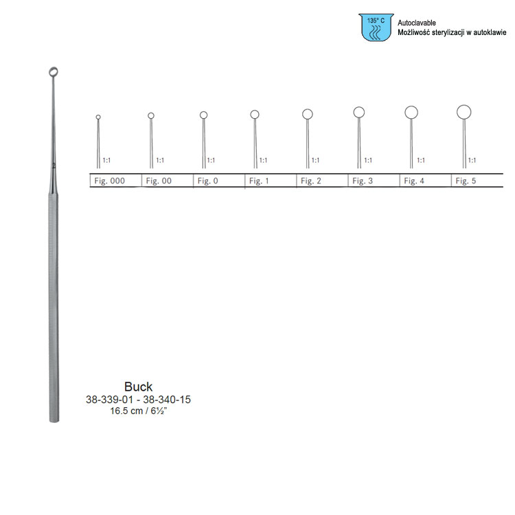 Curette ear Buck blunt straight fig.000, 165mm