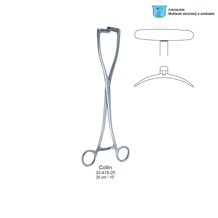 Forceps uterine elevating Collin moveable straight 265mm