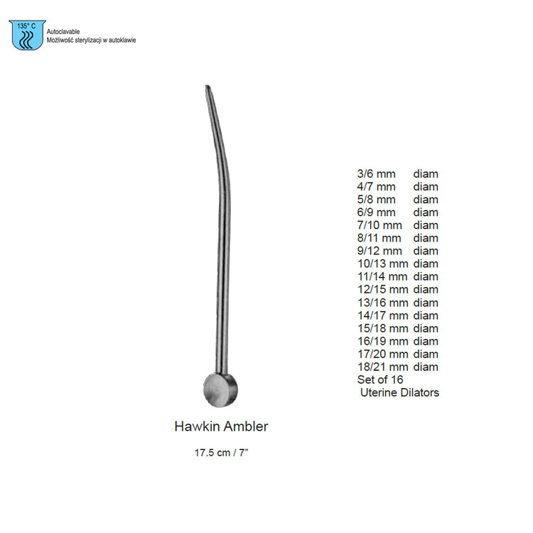 Dilator uterine SE Hawkin-Ambler Ø 3/6mm, 170mm CP