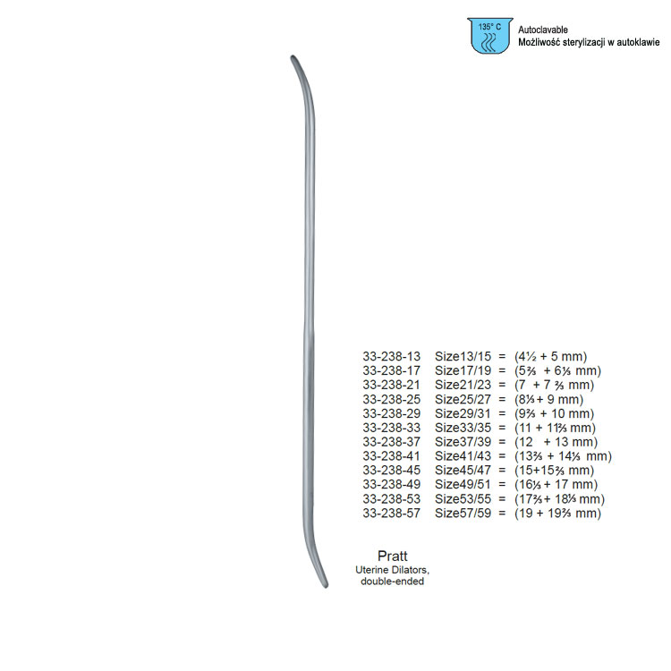 Dilator uterine DE Pratt 13/15FG, 290mm