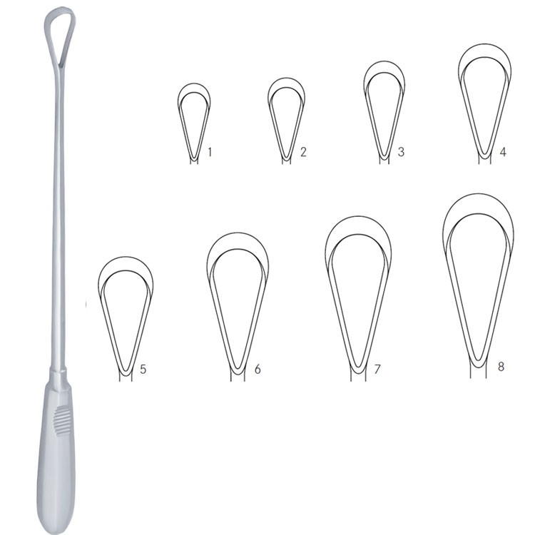 Curette uterine Recamier-Bumm rigid sharp set fig 1 do 8 (8 pcs)