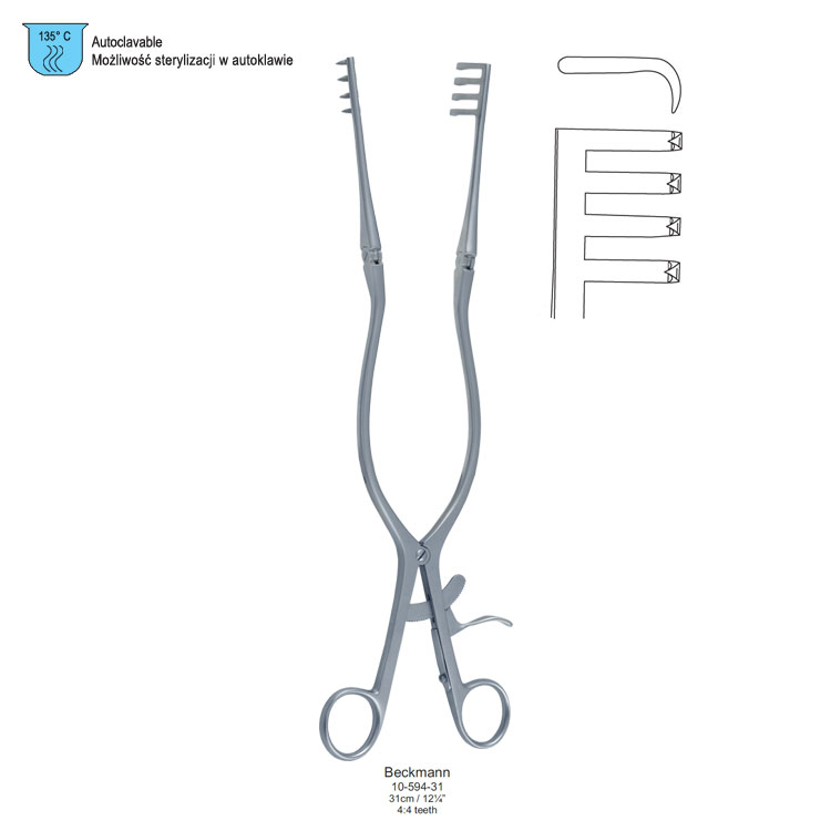 Retractor SR Beckmann hinged sharp 4x4th 310mm