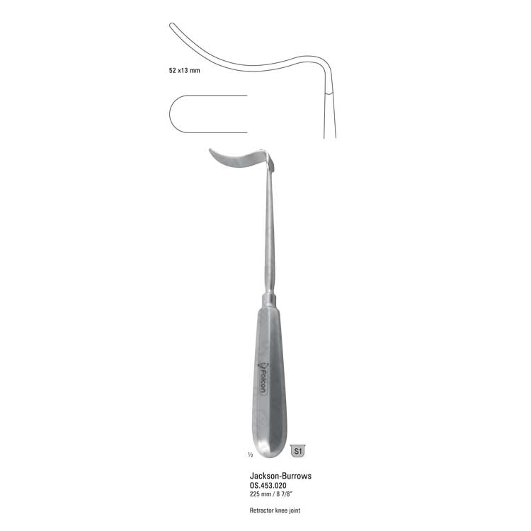 Retractor knee Jackson-Burrows curved 52x13x225mm