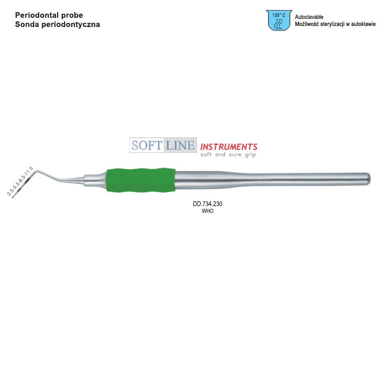 Soft-Line Probe Periodontal se color-coded WHO (Olive)