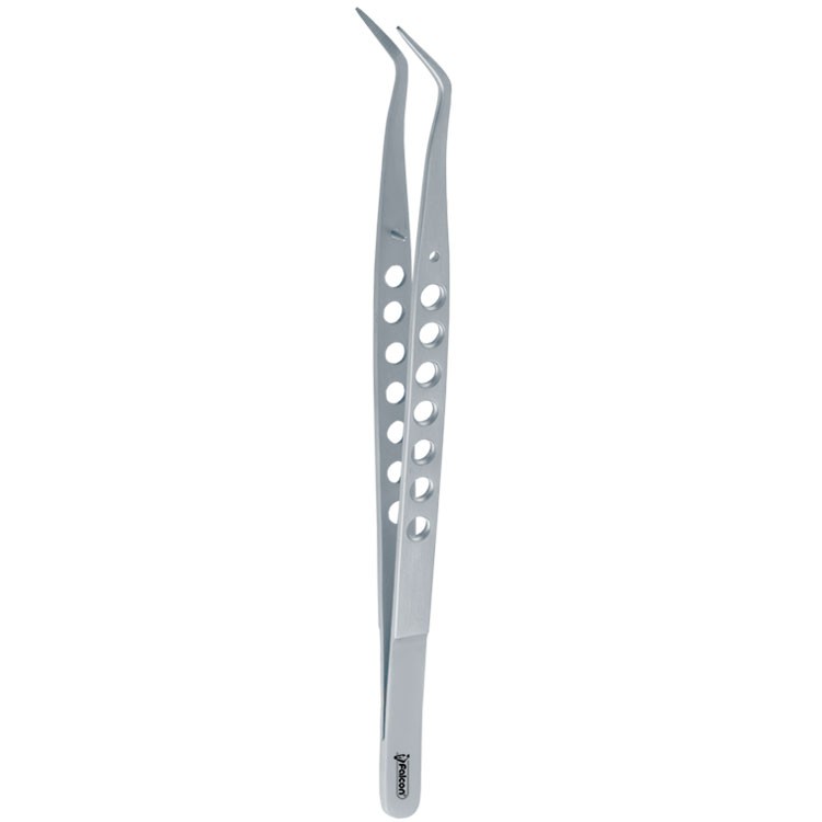 Tweezers Meriam-Ergo with grooves serrated angled long fig. 1