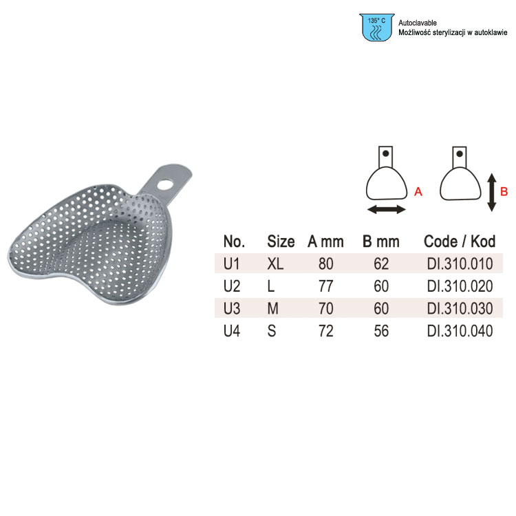 Impression tray edentulous perforated upper fig. 1, size XL
