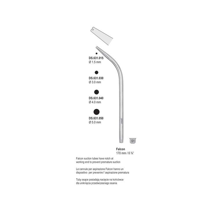 Tube suction Falcon ø 1.5mm (5 FG), 170mm