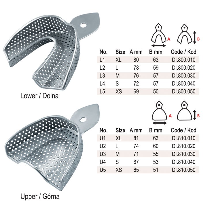 Impression trays regular USA model perforated set of 10