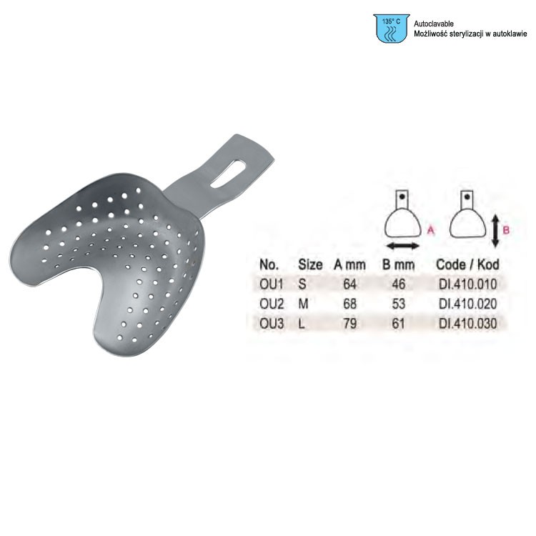 Impression tray edentulous Ehricke pattern perforated upper fig. OU 2