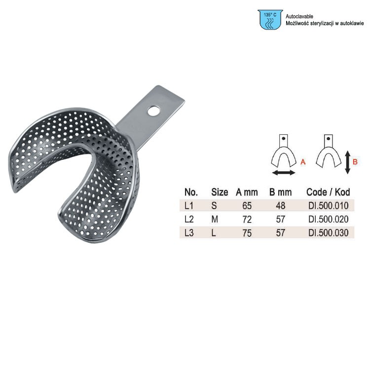 Impression tray anterior depressed perforated lower fig. 1, size S