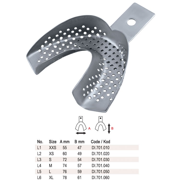 Impression tray regular perforated without rim lower fig. 1, size XXS