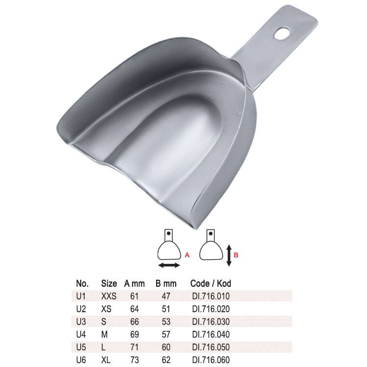 Impression tray regular solid without rim upper fig. 1, size XXS