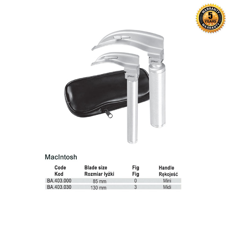 Laryngoscope standard light McIntosh set blade fig. 3 + Midi handle