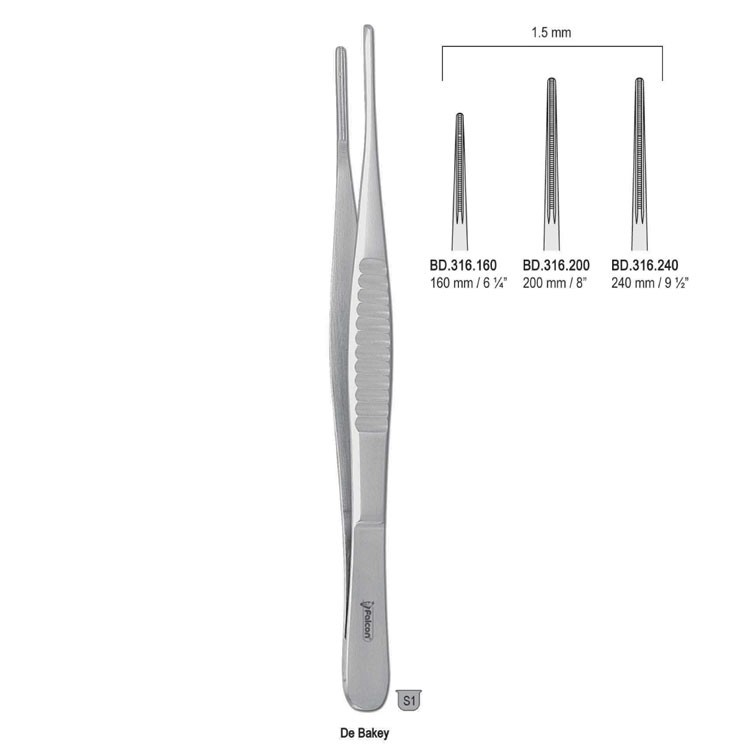 Forceps tissue DeBakey atraumatic 1.5mm/240mm