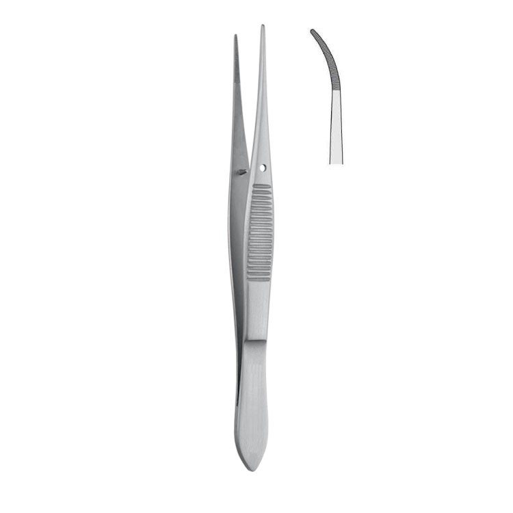 Forceps dissecting Iris serrated less curved 100mm