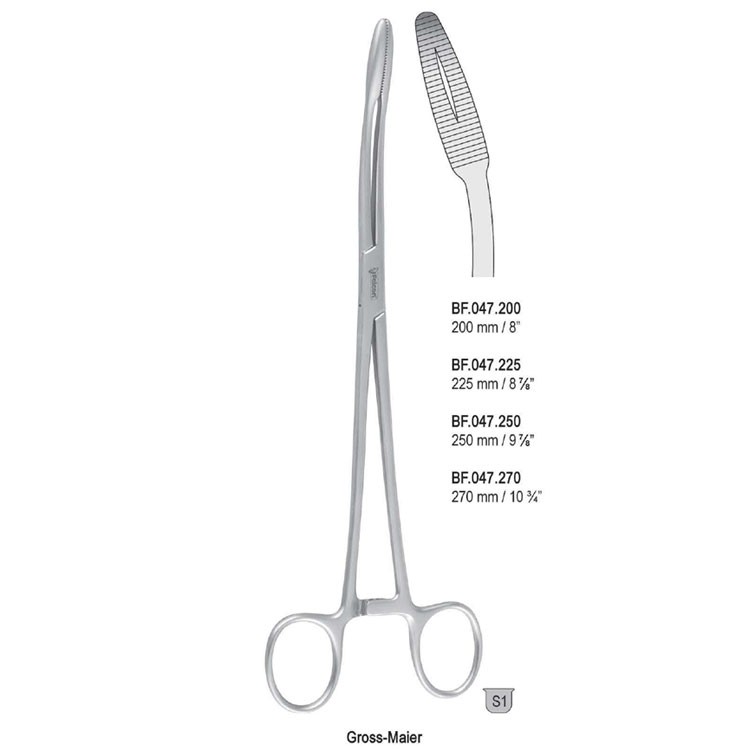 Forceps dressing Gross-Maier with ratchet curved 225mm 