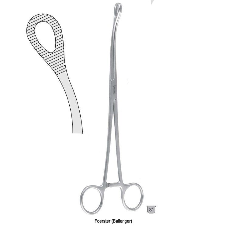 Forceps sponge Foerster (Ballenger) serrated curved 205mm
