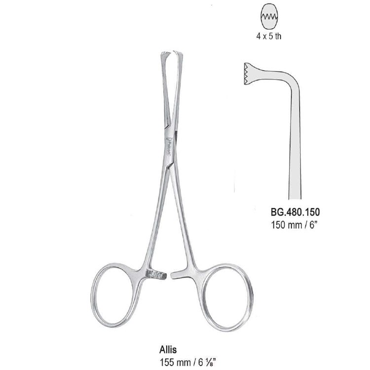 Forceps tissue Allis 4x5th angled 150mm