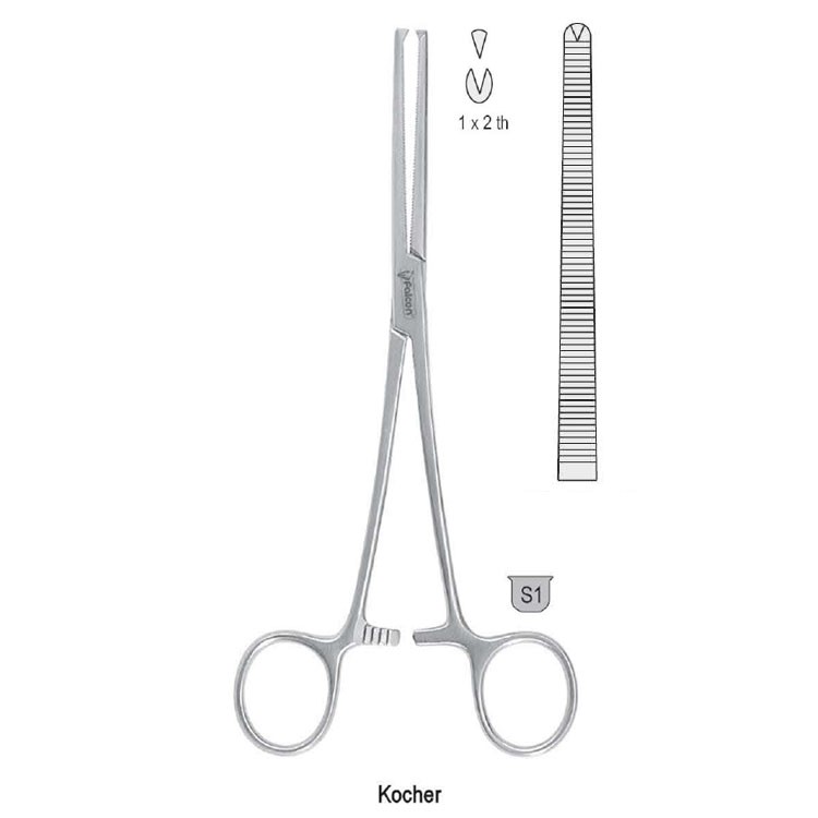 Forceps artery Kocher 1x2th straight 205mm