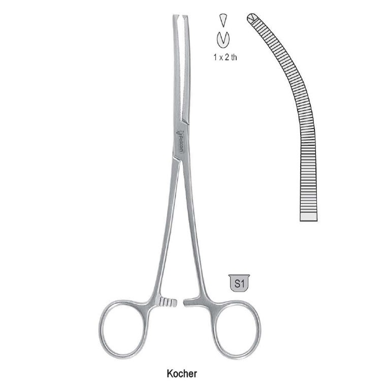 Forceps artery Kocher 1x2th curved 260mm