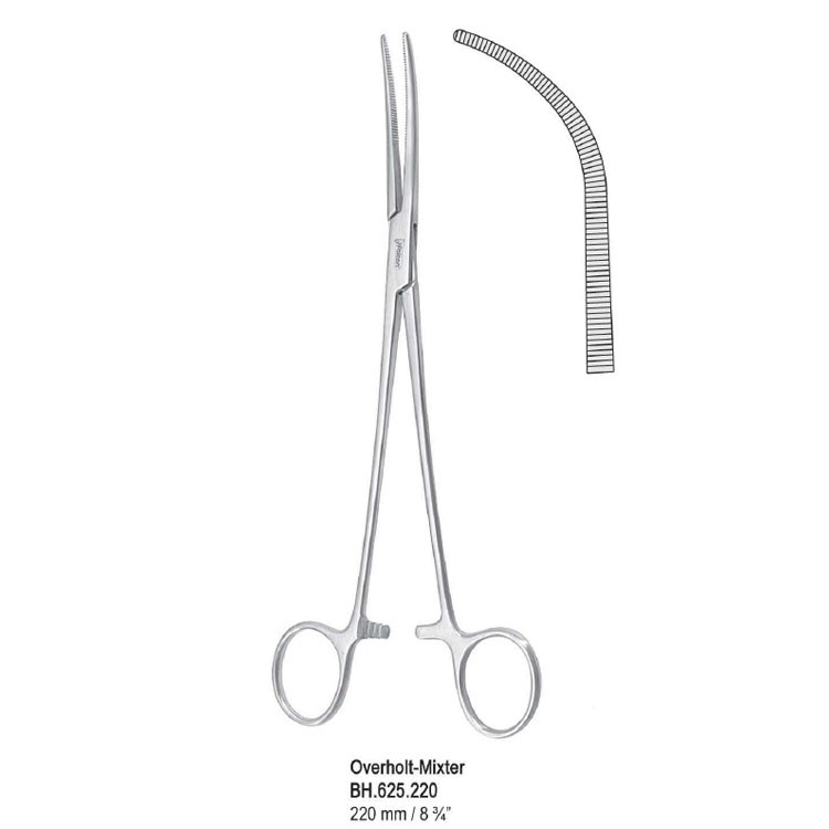 Forceps dissecting and ligature Overholt-Mixter curved 220mm