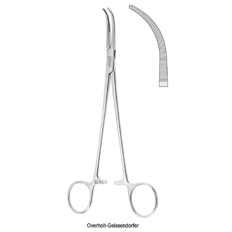 Forceps dissecting and ligature Overholt-Geissendorfer fig. 3 curved 275mm