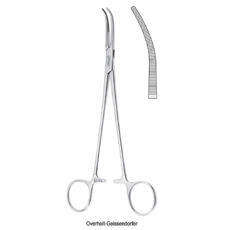 Forceps dissecting and ligature Overholt-Geissendorfer fig. 7 curved 275mm
