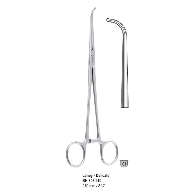 Forceps dissecting and ligature Lahey-Delicate long-serrated curved 210mm