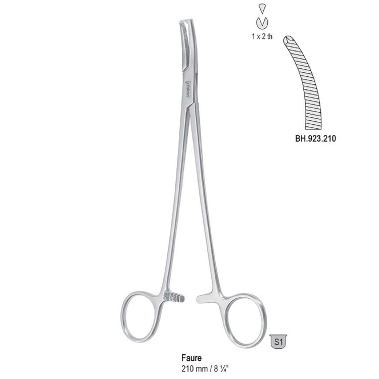 Forceps peritoneum Faure 1x2th more-curved 210mm