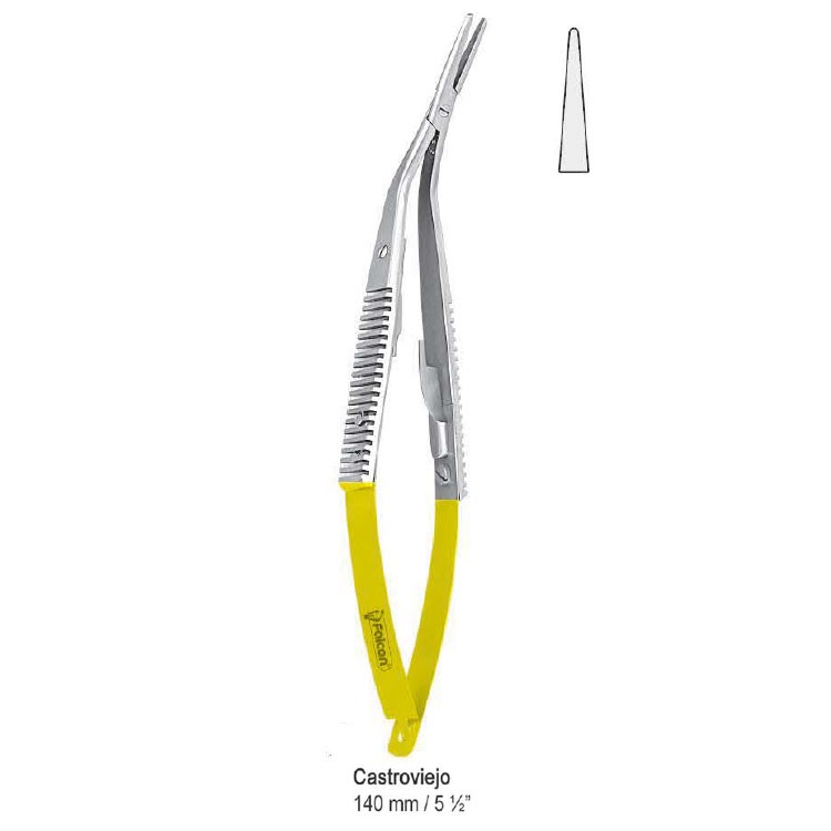 Falcon-Grip Needle holder Castroviejo angled 140mm TC smooth