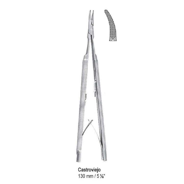 Needle holder Castroviejo curved round handles 130mm