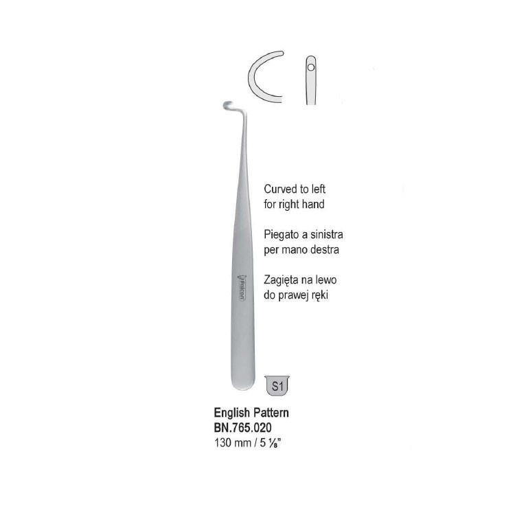 Needle ligature English Pattern curved to left 130mm