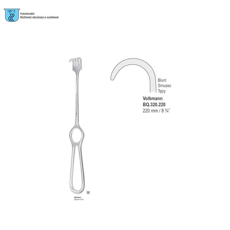 Retractor Volkmann 1-prong blunt 220mm