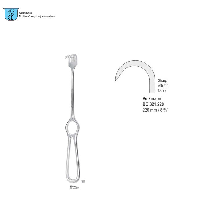 Retractor Volkmann 1-prong sharp 220mm