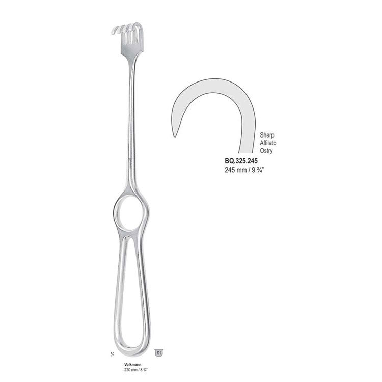 Retractor 1-prong sharp 245mm