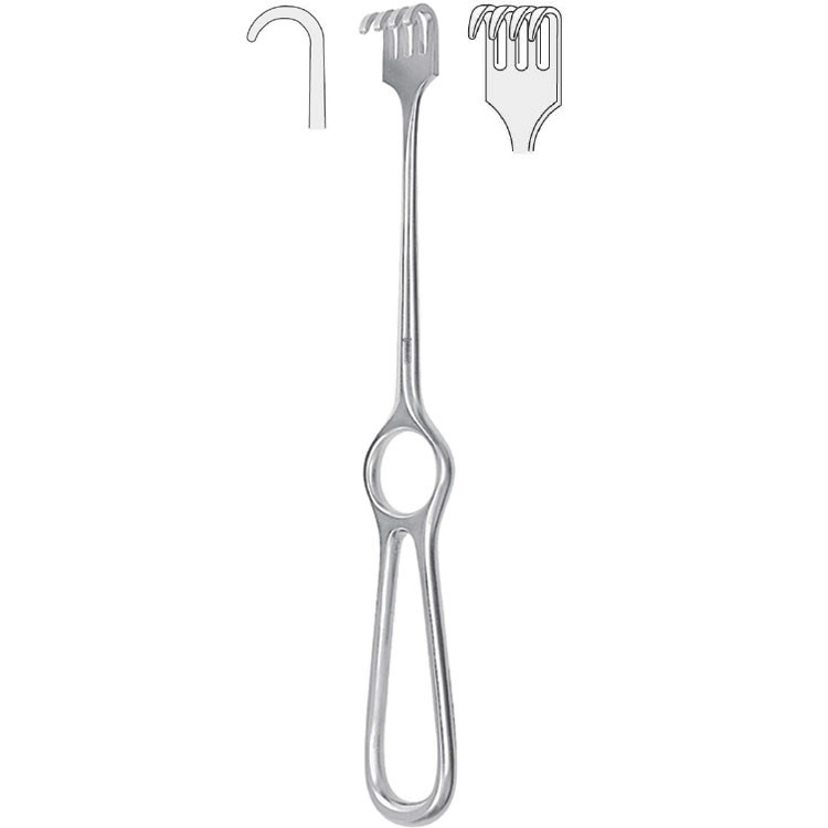Retractor Volkmann 4-prong blunt 220mm