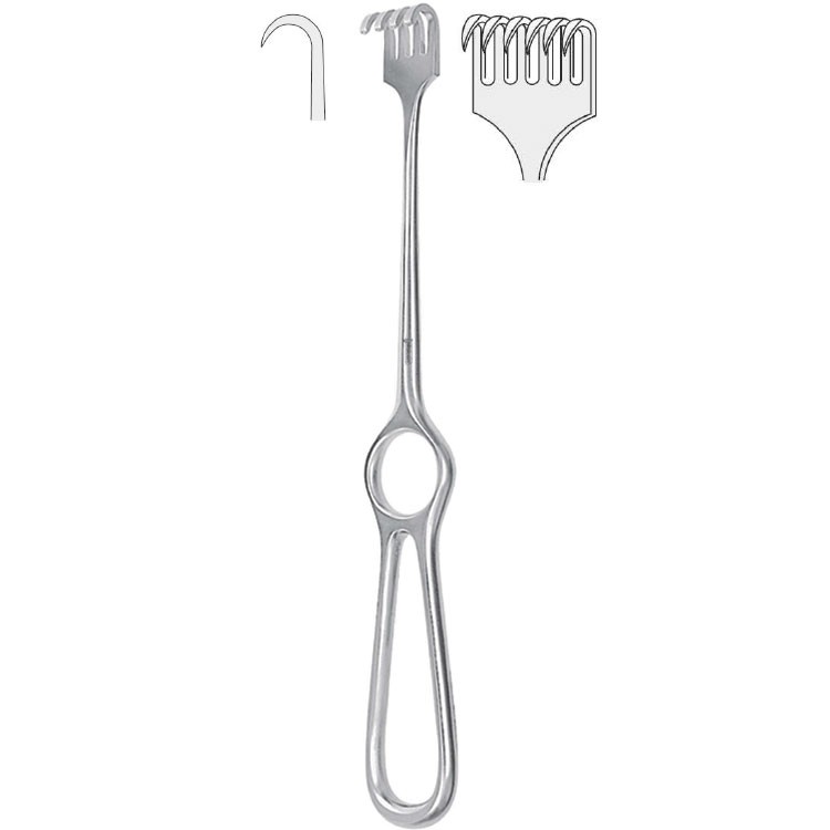 Retractor Volkmann 6-prong sharp 220mm