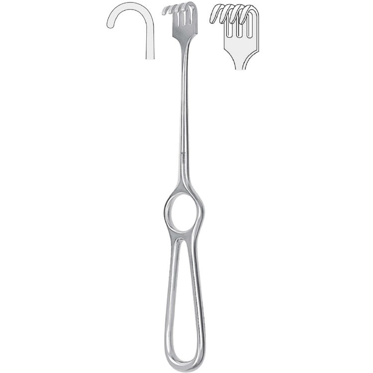 Retractor Kocher 4-prong blunt 220mm