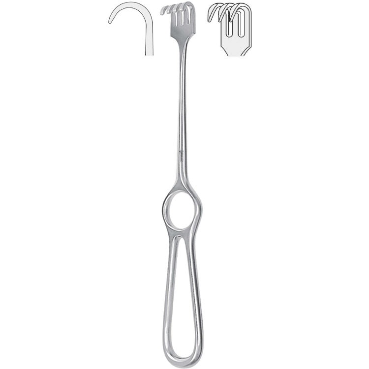Retractor Kocher 3-prong semi-sharp 220mm