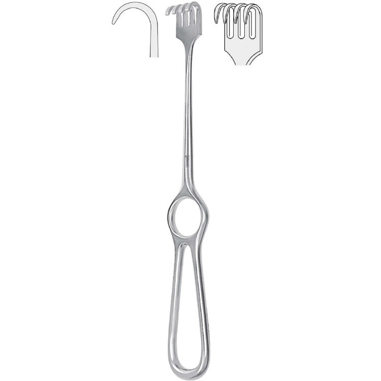 Retractor Kocher 4-prong semi-sharp 220mm