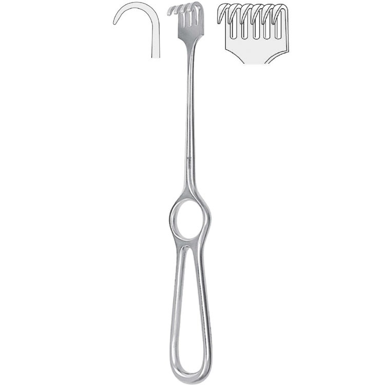 Retractor Kocher 6-prong semi-sharp 220mm