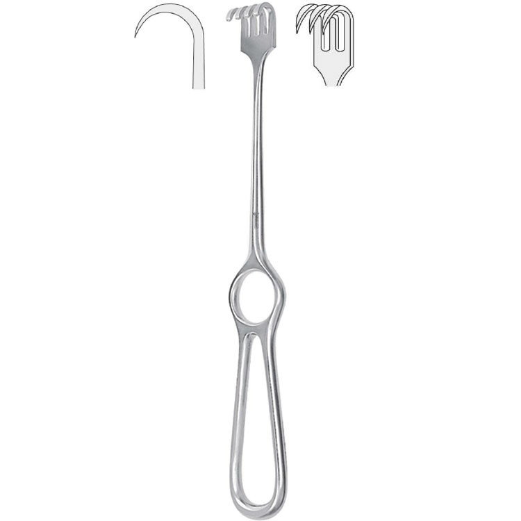 Retractor Kocher 3-prong sharp 220mm