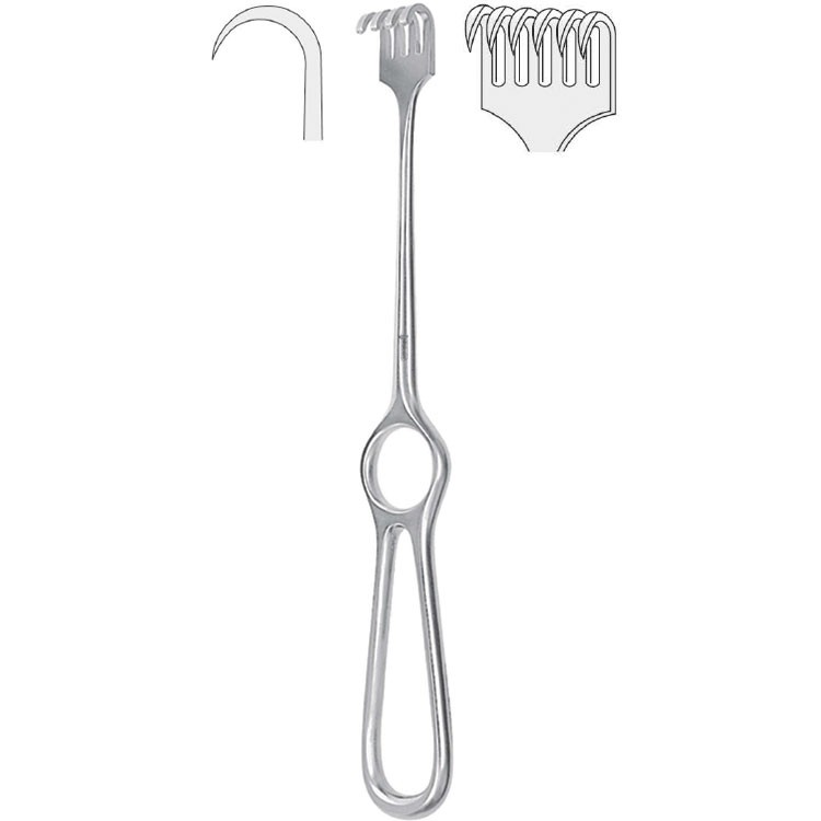 Retractor Kocher 6-prong sharp 220mm