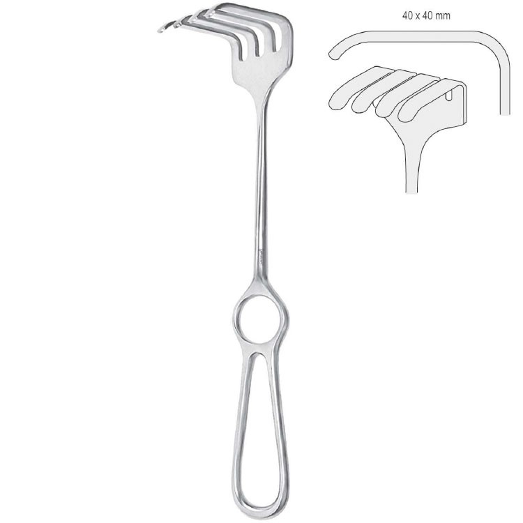 Retractor Israel 4-prong 40x40mm, 250mm
