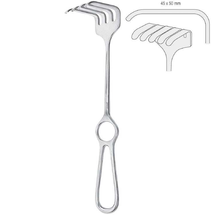 Retractor Israel 5-prong 45x50mm, 250mm