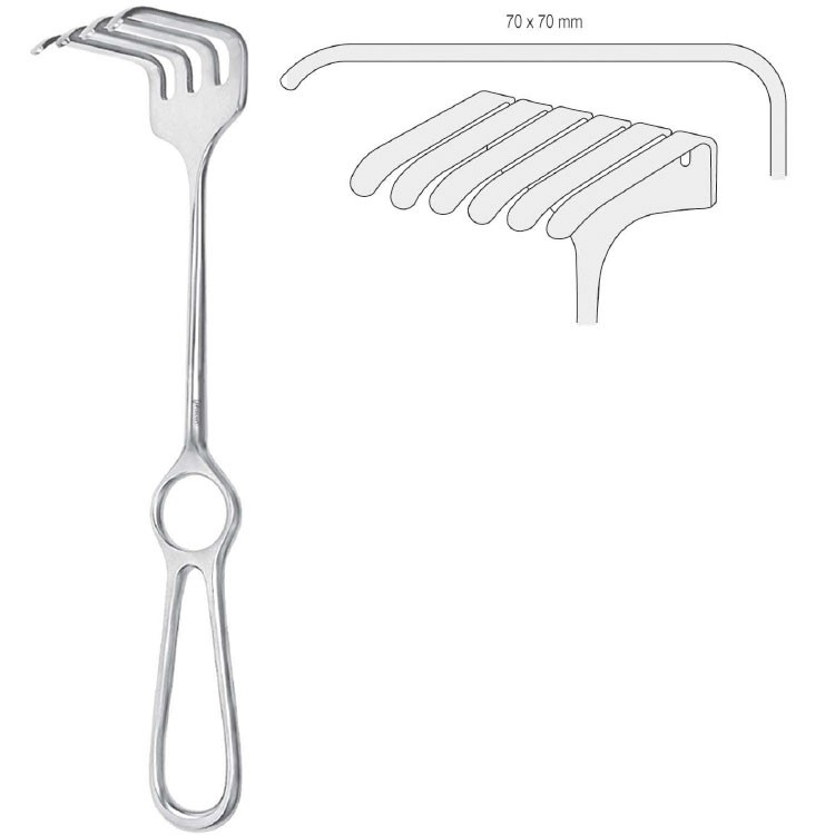Retractor Israel 6-prong 70x70mm, 250mm