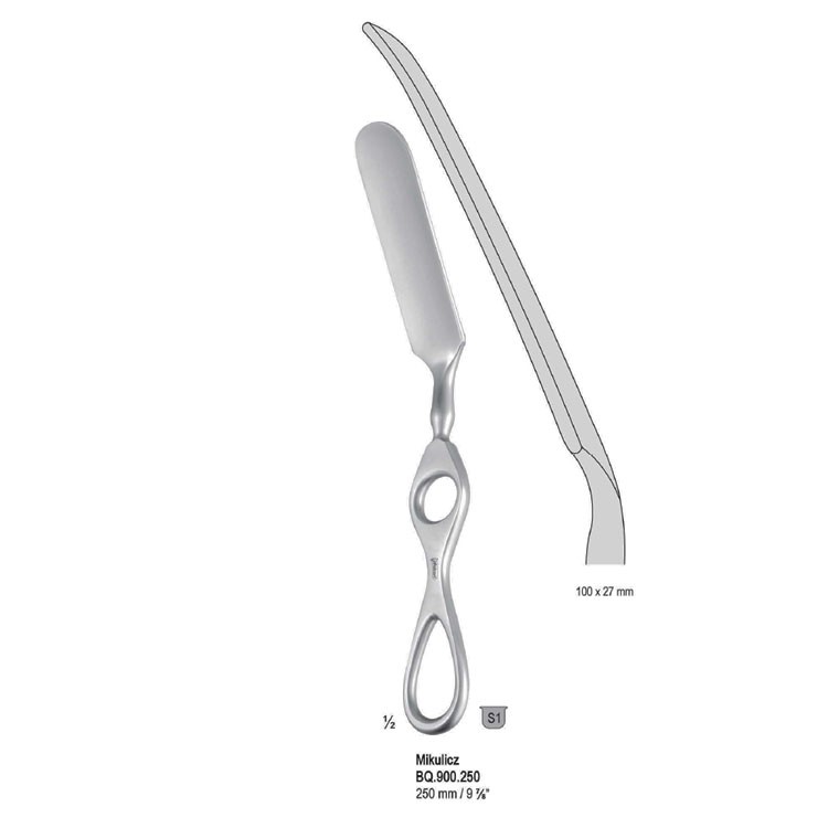 Spatula abdominal and intestinal Mikulicz 100x27mm, 250mm